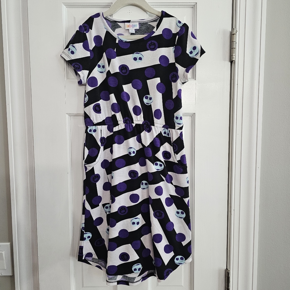 LuLaRoe KIDS Mae Dress Size 12 Disney Nightmare Before Christmas Jack Pockets